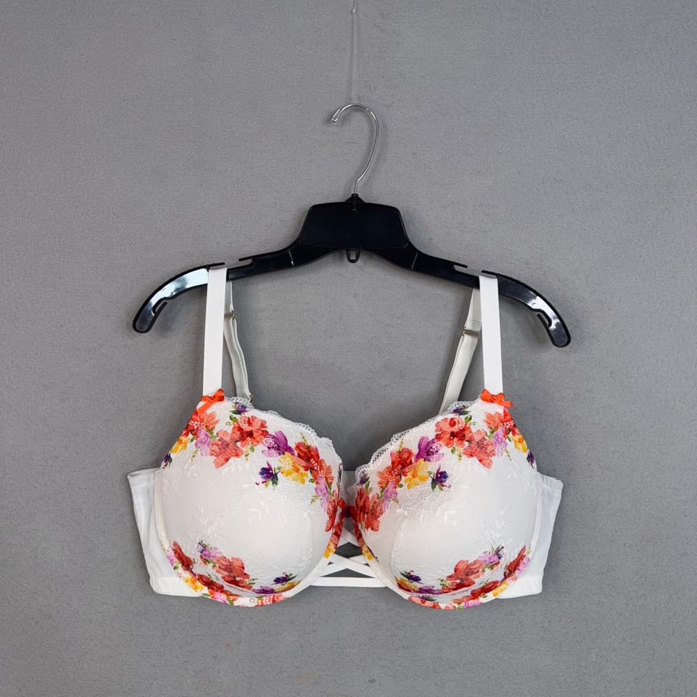 Cacique Balconette Bra Women 42DDD White Floral Lace Strappy Boho Ladies